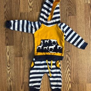 Striped Hoodie and Pants Set - Yellow and Navy